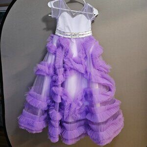 Abao Wedding Jr Bridesmaild Flowergirl Dress Tulle Purple White Designer  10-11